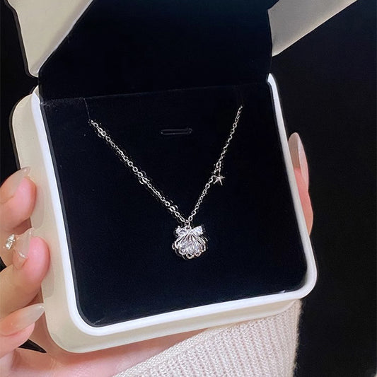 F廠【DQ0879N】999足銀精緻高級感一貝子項鍊女靈動閃鋯貝殼星星純銀鎖骨鏈 25.05-2