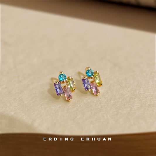 C廠【5855】彩色系微鑲鋯石迷你版小耳環清新甜美夏日新款通勤百搭耳飾女 25.04-4