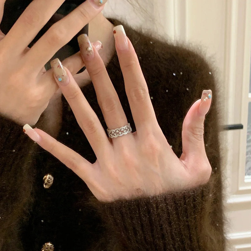 F廠【DQ8934R】S925純銀精緻滿鑲蕾絲排鑽戒指女精緻高級感ins簡約疊戴指環 25.04-2