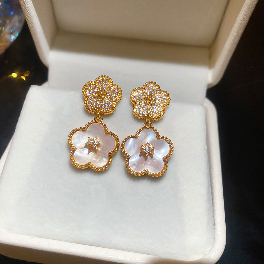 A廠【WE4953】18k真金電鍍925銀針鋯石花朵五瓣花耳環宮廷風耳環輕奢高級感耳飾女
 25.10-4