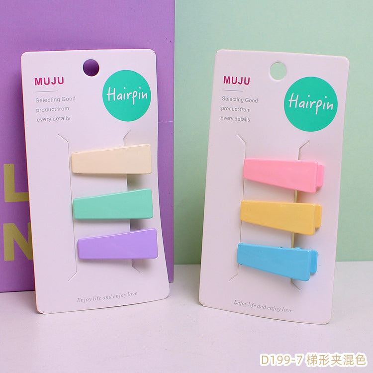 D廠【D199】可愛糖果色兒童髮夾3隻套裝寶寶髮卡夾子噴漆無痕女童邊夾瀏海夾 24.06-2「D廠-單筆結帳需滿,NT$600出貨(不含運費)」
