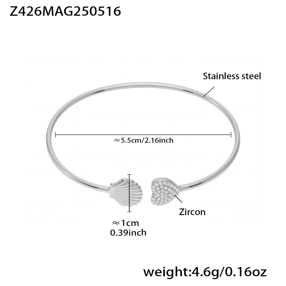 B廠【Z426】歐美INS風5A鋯石花朵帶鑽孔開口手鐲組合不鏽鋼鍍18k真金手鐲子 25.05-4