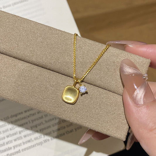 F廠【DQ0039N】S925純銀拉絲小方糖項鍊女復古輕奢閃鋯高級感秋冬鎖骨鏈
 25.10-4