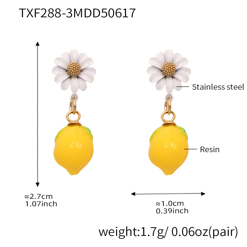 B廠【TXF288】ins小香風不鏽鋼5A鋯石檸檬花朵耳環女歐美新款耳環18k鍍金 25.06-3