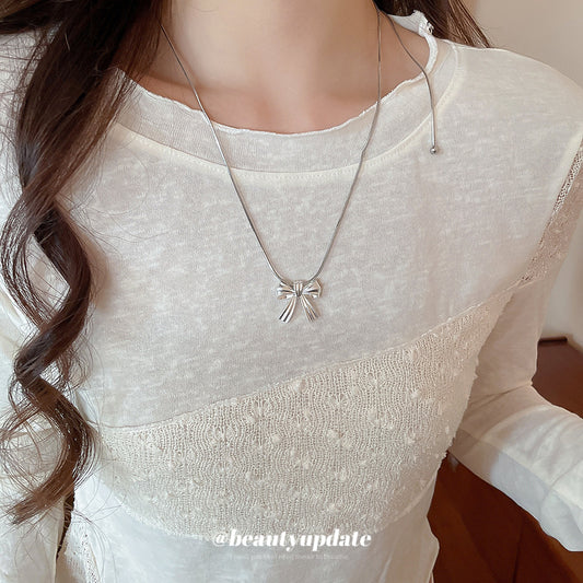 A廠【HN8962】韓國ins部落客同款蝴蝶結吊墜項鍊2025新款鎖骨鏈小眾設計感項鍊女 25.06-2