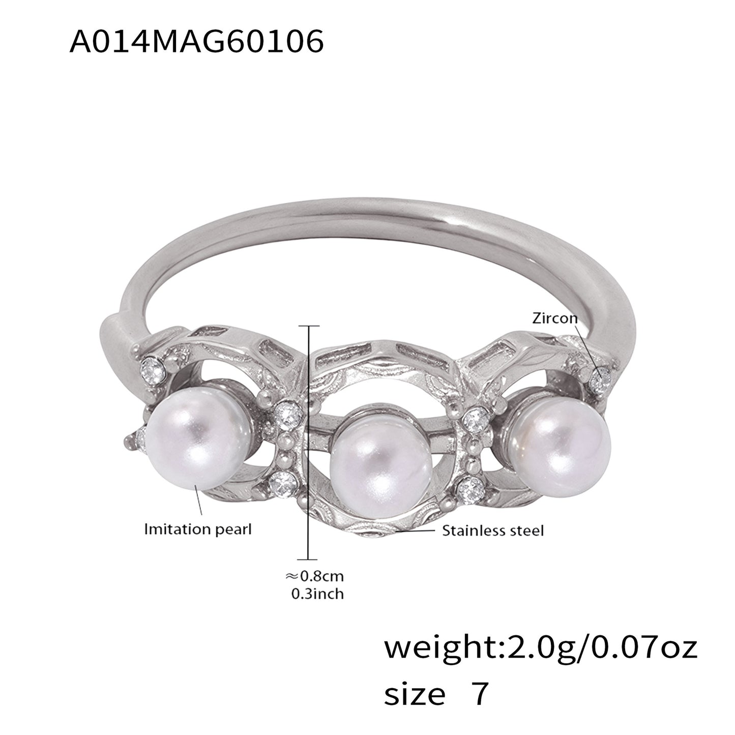 B廠【A014】歐美ins時尚簡約設計5A鋯石貝珠側開口調整戒指不鏽鋼鍍18k金指環
26.01-2