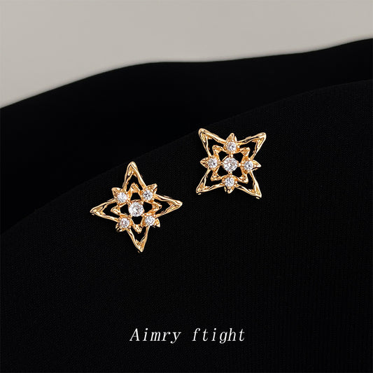 C廠【6580】原創設計師款!微鑲鋯石925銀針芒星時尚通勤鍍14K新耳環耳環女
 25.08-5