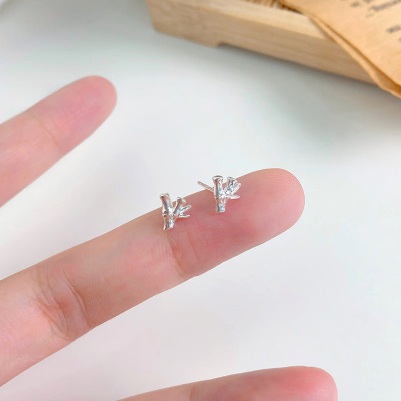 E廠【YC10370E】S999足銀簡約竹節耳環女新款小眾設計氣質時尚通勤耳飾 24.08-2