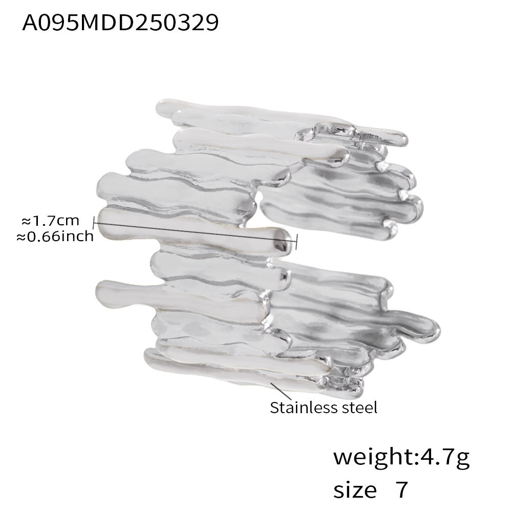 B廠【A095】歐美拼色開口戒指冷淡風幾何不鏽鋼不規則指環網紅誇張飾品 25.04-1