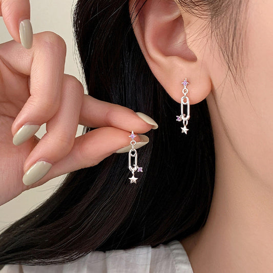 F廠【XDQ10840E】S925純銀韓版簡約星星回形針耳環女精緻小清新鋯石別針耳飾潮
 25.10-5