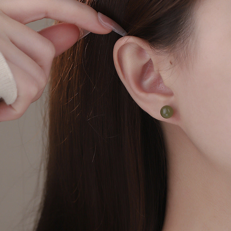 E廠【YC2059E】S999足銀和田玉耳環國風新中式幾何極簡風氣質小眾耳飾 25.01-2