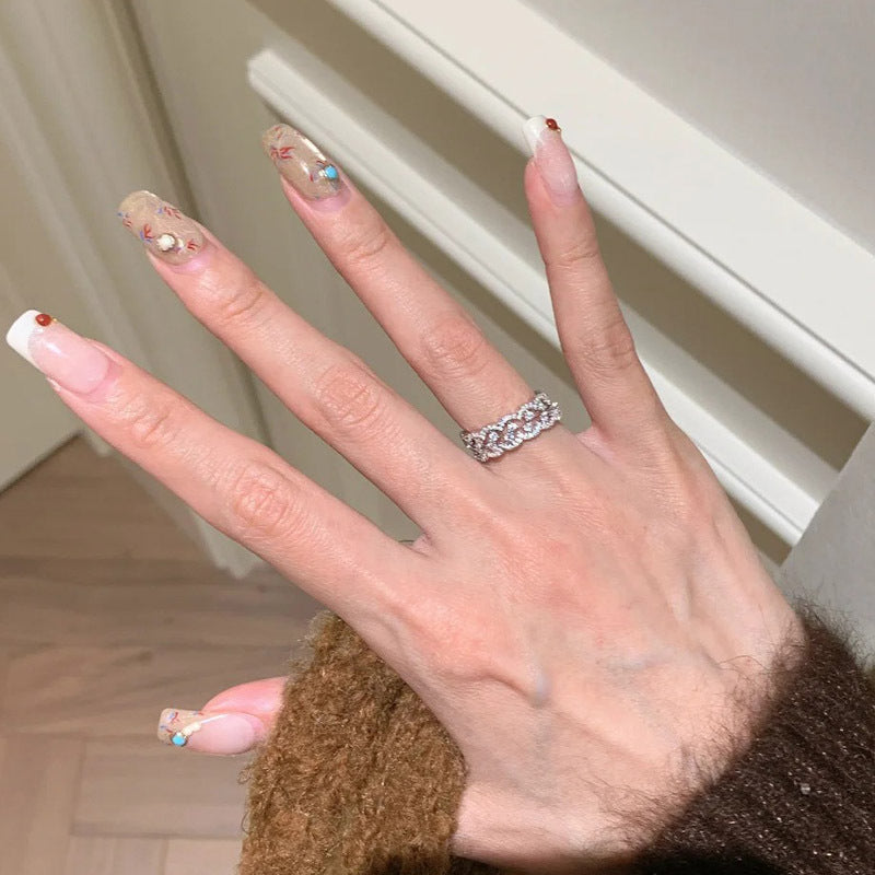 F廠【DQ8934R】S925純銀精緻滿鑲蕾絲排鑽戒指女精緻高級感ins簡約疊戴指環 25.04-2