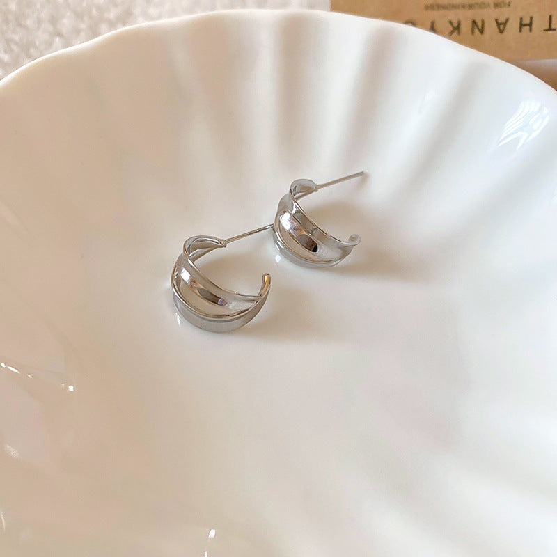A廠【HE22827】真金電鍍925銀針雙層C形鏤空耳環女輕奢氣質耳環時尚耳環小眾高級感24.10-3