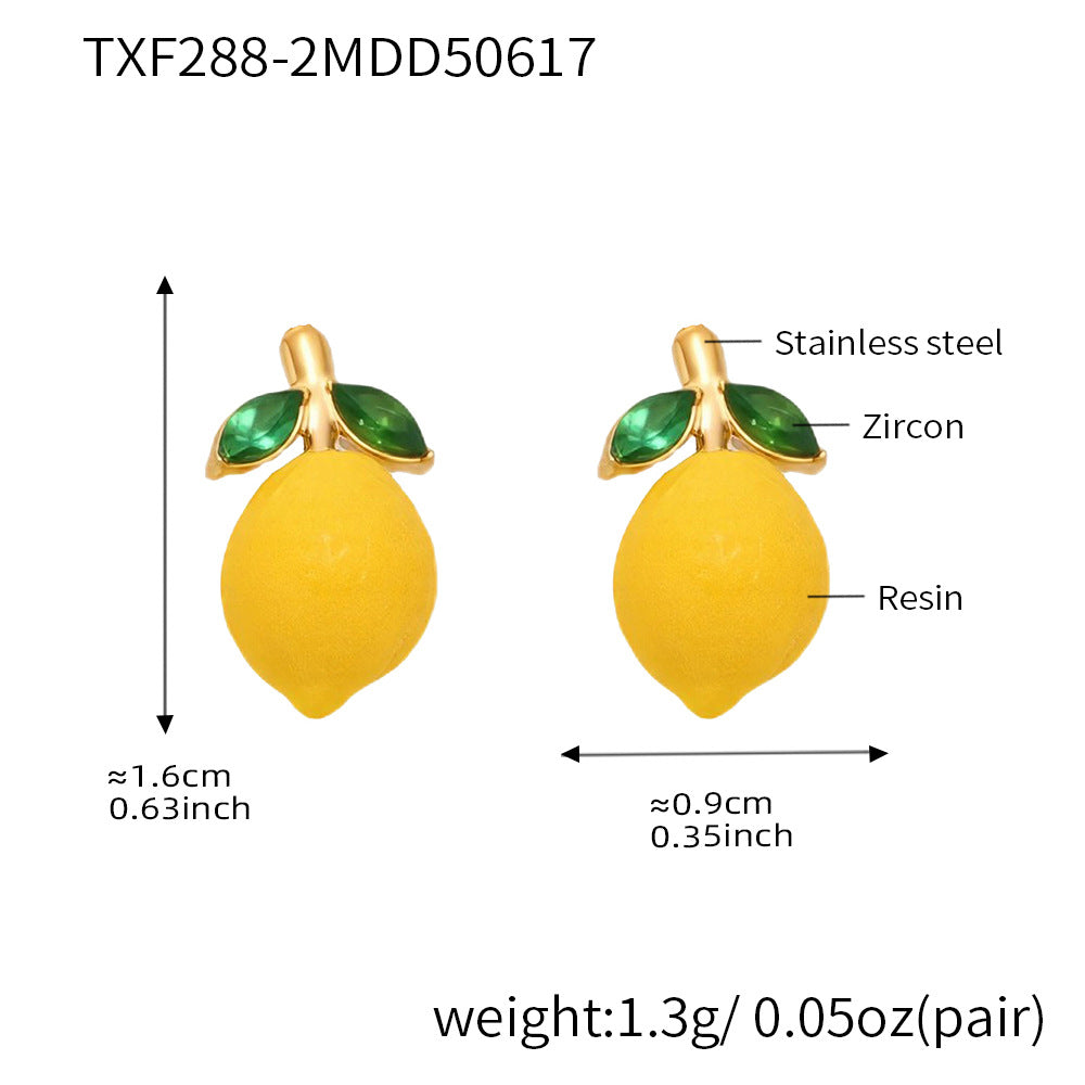 B廠【TXF288】ins小香風不鏽鋼5A鋯石檸檬花朵耳環女歐美新款耳環18k鍍金 25.06-3