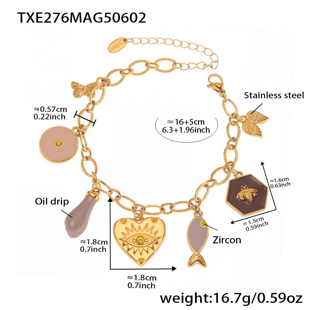 B廠【TXP276】歐美飾品不銹鋼批花紋鏈紅色愛心滴油DIY多配件手鍊項鍊女 25.06-1