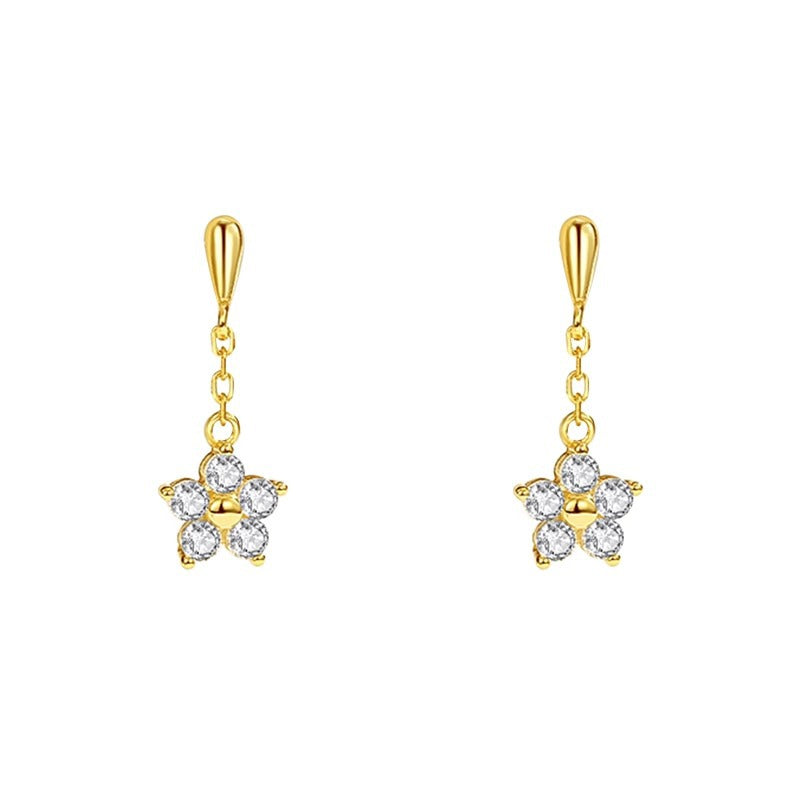 F廠【DQ10002E】精緻小巧水滴閃亮花朵耳環女S925純銀時尚個性小花耳環耳飾潮 25.06-1