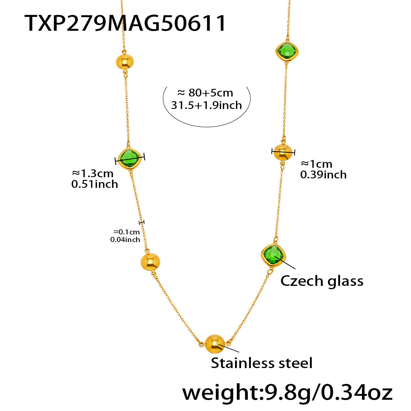 B廠【TXP279】進口切面玻璃石項鍊雙戴項鍊小眾輕奢風不銹鋼18k鍍金 25.06-3