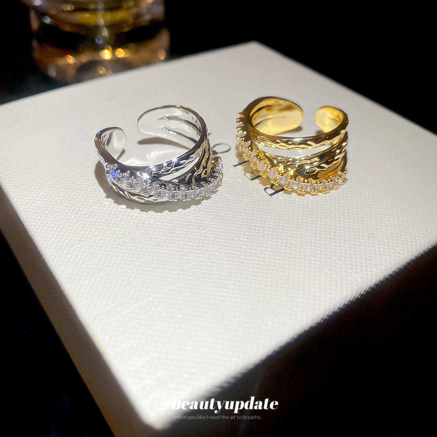 A廠【HR2784】歐美跨境鋯石三層交叉開口戒指時尚百搭氣質食指戒輕奢高級感指環
 25.10-4