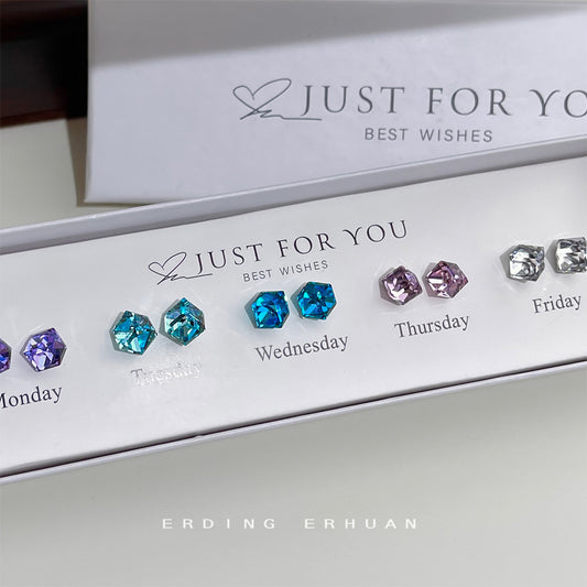 C廠【6284】高品質~方糖玻璃水晶海藍寶色通夏日勤百搭幾何耳環工廠 耳飾 25.06-3