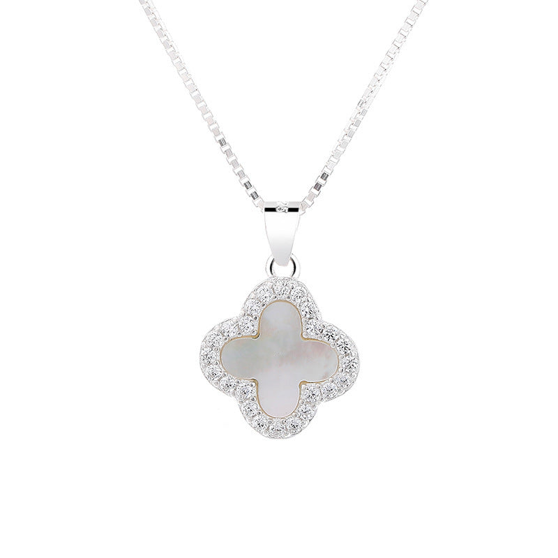 F廠【DQ0648N】S925純銀天然貝殼四葉草項鍊女時尚輕奢花朵百搭鎖骨鏈高級感 25.05-5