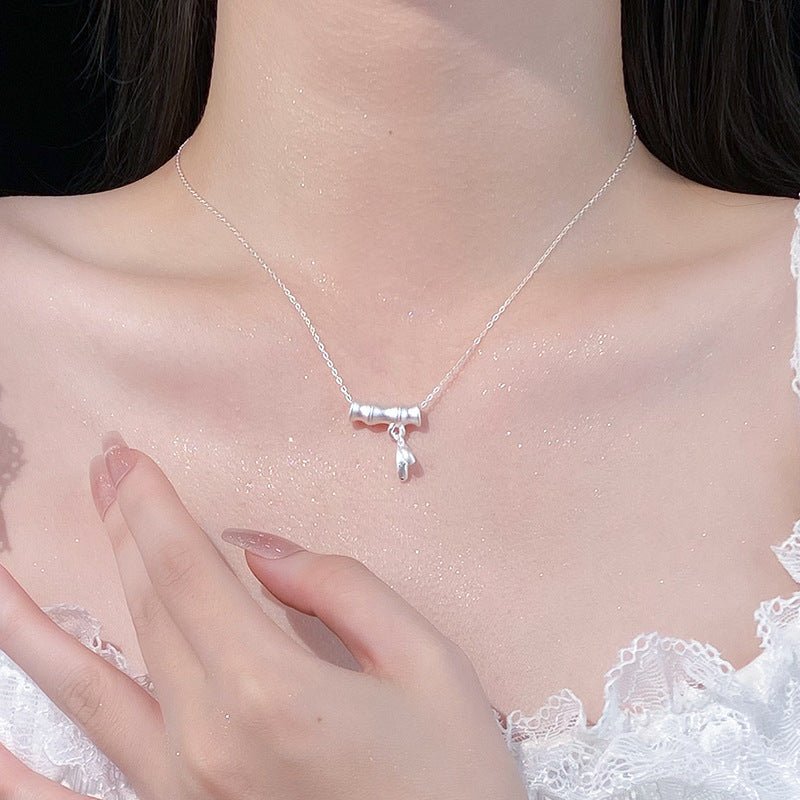 E廠【YC3934N】S999足銀竹節竹葉項鍊時尚百搭通勤款小眾設計清新鎖骨鏈 24.10-4