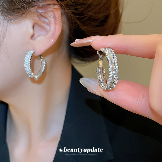 A廠【WE3214】925銀針鋯石紋理耳圈時尚簡約冷淡風百搭耳環精緻輕奢高級感耳飾 25.06-4