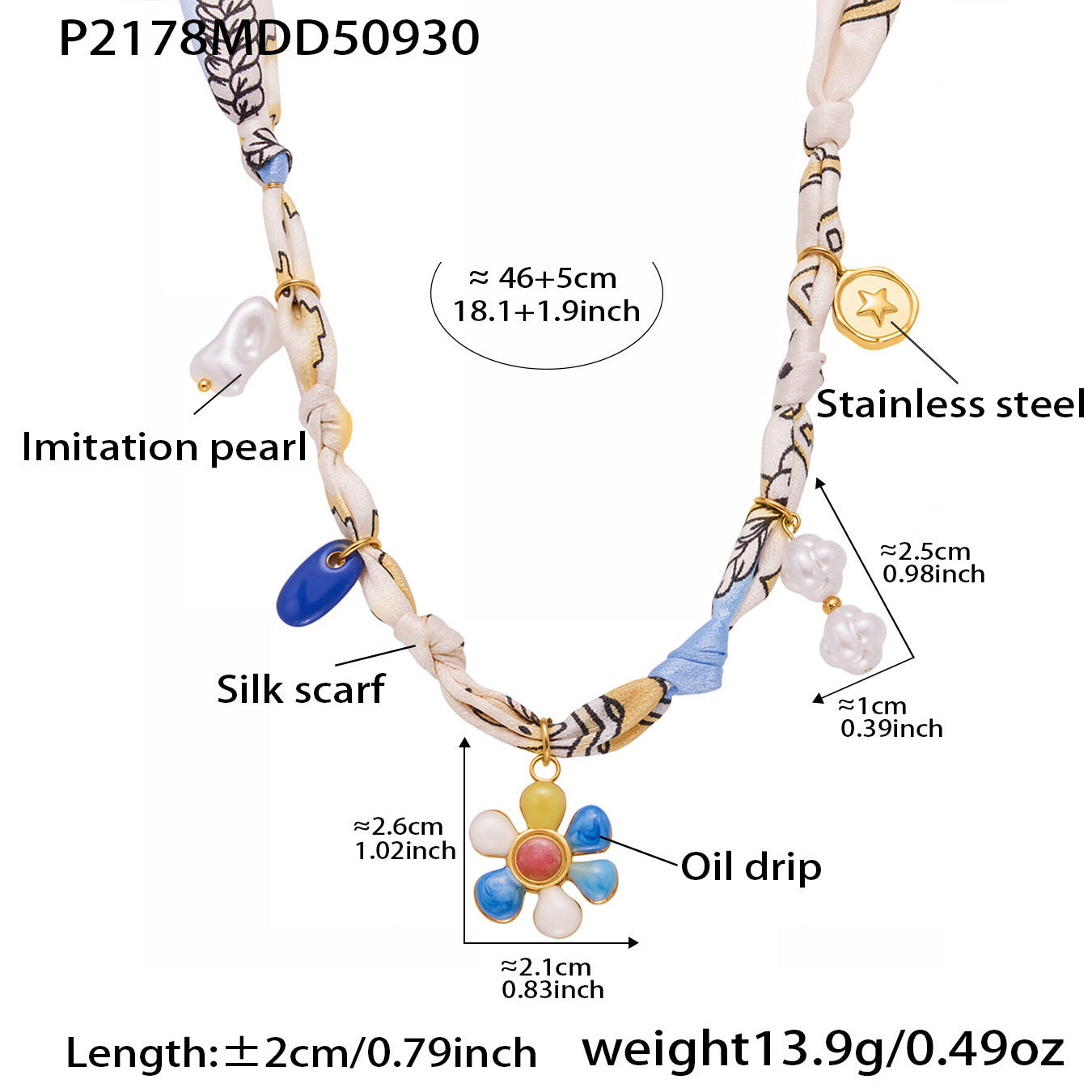 B廠【P2181】 diy絲巾項鍊 虎眼石仿珍珠頸鍊 小眾設計感打結布條飾品
25.10-2