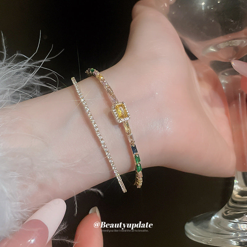 A廠【HB3488】鋯石雙層方形開口手鐲小眾個性設計手環時尚精緻輕奢手飾高級感女 25.02-2