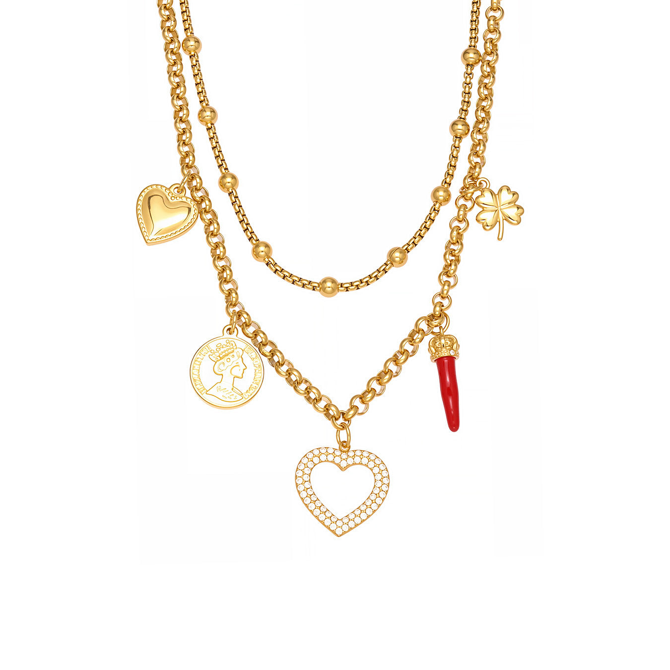 B廠【P170】不銹鋼雙層疊戴項鍊 ins愛心鋯石多吊墜歐美百搭輕奢鎖骨鏈
25.11-3