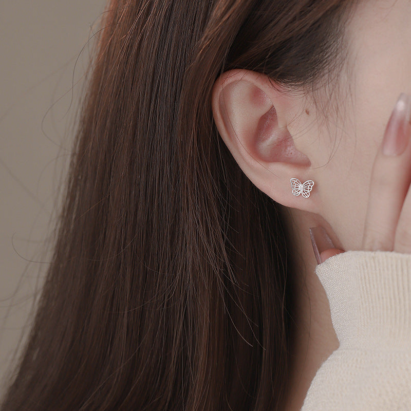 E廠【YC2395E】S999足銀蝴蝶螺絲耳環可愛甜美風小清新氣質小巧精緻耳飾 25.01-4