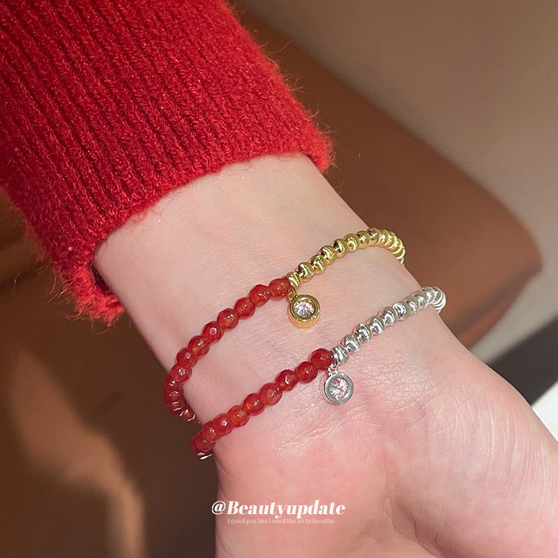 A廠【HB3442】新中式鋯石圓球瑪瑙可調式手鍊時尚百搭手環氣質手環輕奢高級感 25.01-4