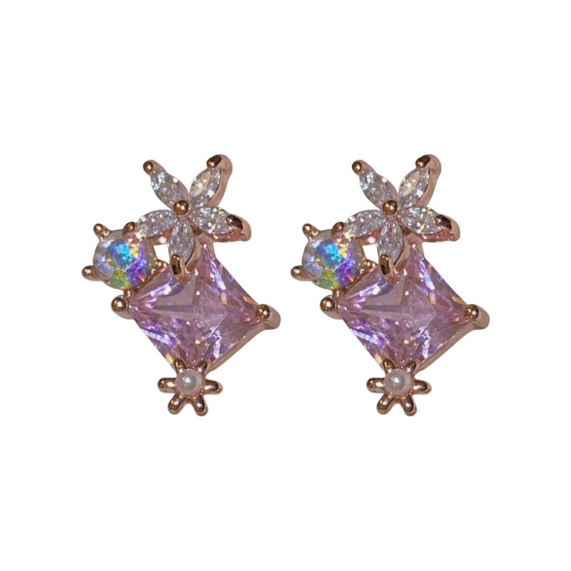 A廠【HE25100】925銀針鋯石花朵珍珠耳環女甜美小清新耳環女時尚氣質耳環小眾高級感 25.03-1