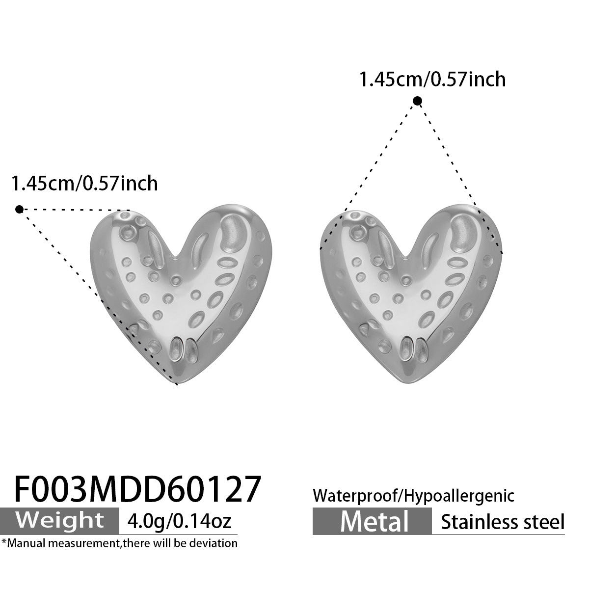 B廠【F003】歐美個性愛心耳環重工錘紋設計耳環ins簡約桃心耳環不鏽鋼鍍18k金
26.02-1