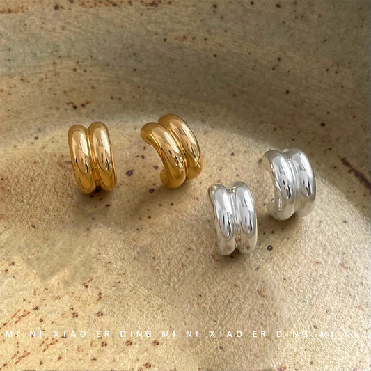 C廠【5216】法式極簡金屬感耳環冷淡風光面金屬感C型歐美小眾高級感百搭耳飾 25.04-4