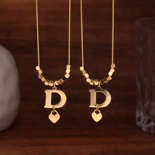 B廠【P1353】歐美不鏽鋼配件D字母吊墜高級感鎖骨項鍊鍍金18k真金飾 25.06-3