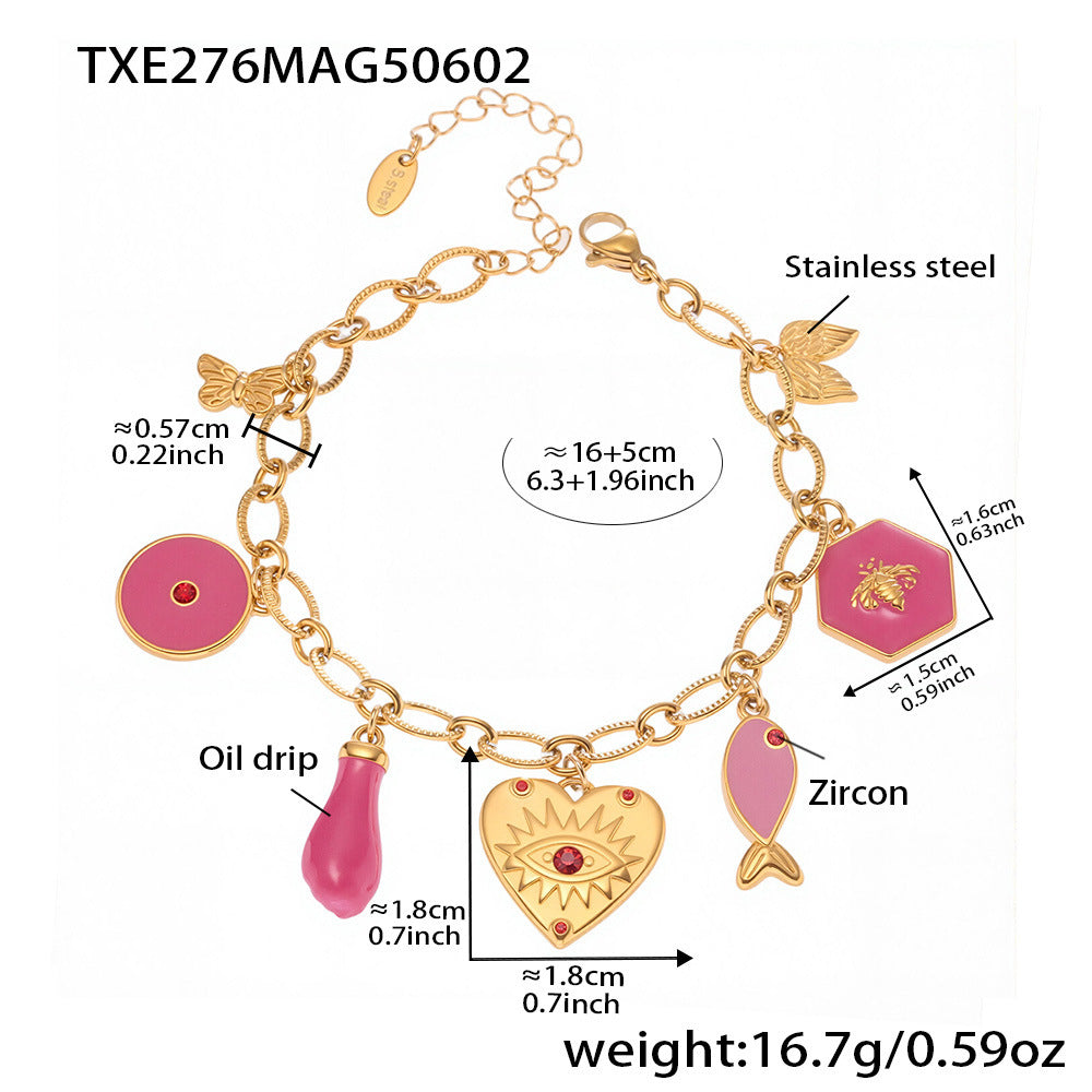 B廠【TXP276】歐美飾品不銹鋼批花紋鏈紅色愛心滴油DIY多配件手鍊項鍊女 25.06-1