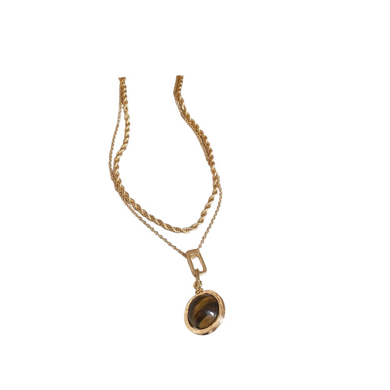 A廠【HN8154】美拉德虎眼石圓形吊墜項鍊輕奢高級感百搭鎖骨鏈小眾時尚氣質項鍊 25.01-2