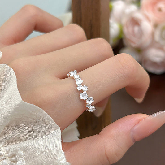 F廠【DQ8565R】S999純銀韓系甜美繁花戒指女簡約小清新花朵百搭疊戴開口指環
 25.10-3