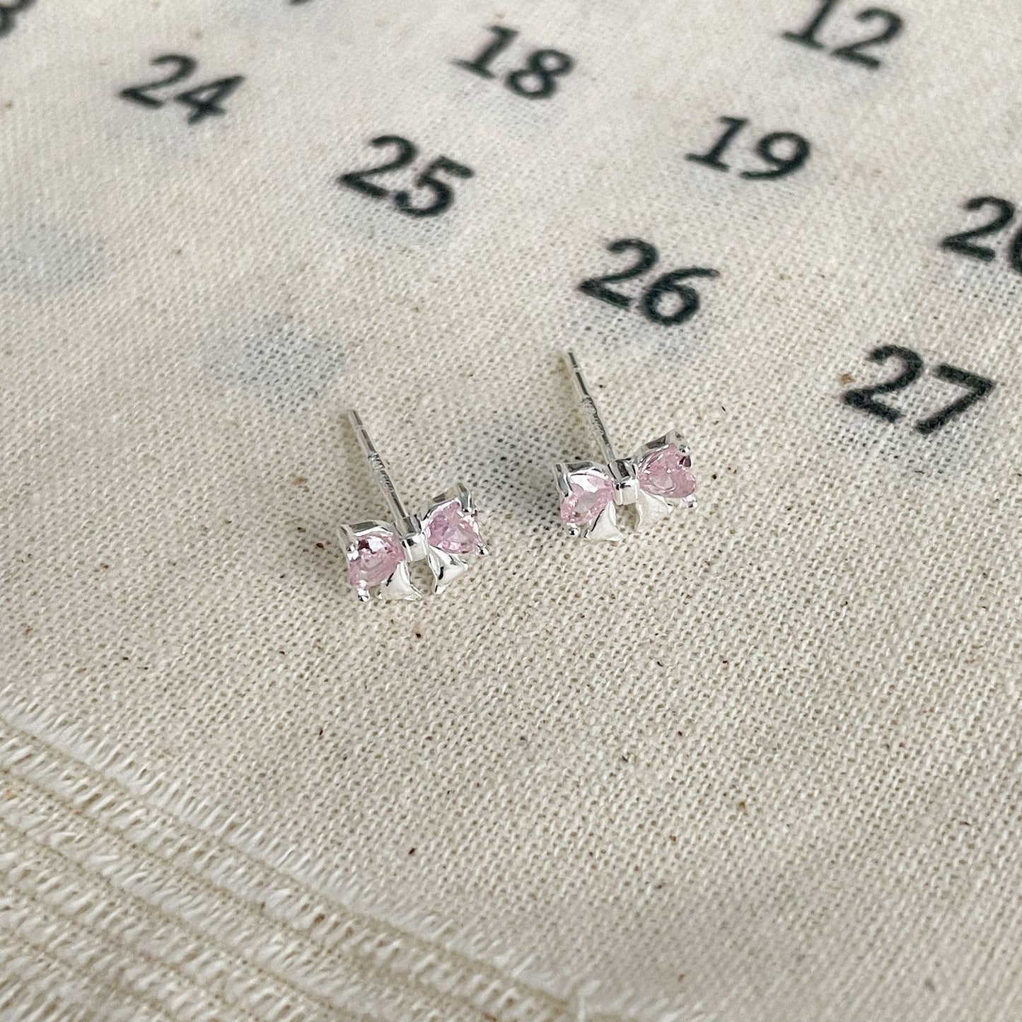 F廠【DQ10287E】999足銀甜美精緻蝴蝶結耳環女輕奢氣質粉鋯小清新百搭耳飾潮 25.06-1