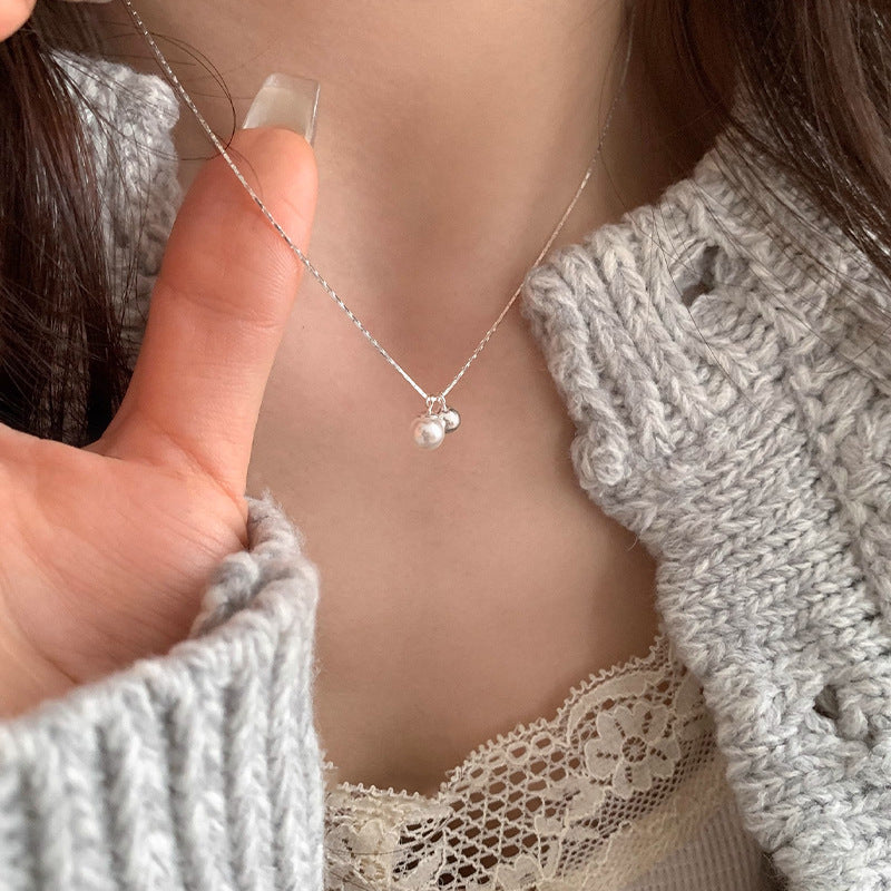 F廠【DQ2098N】小眾設計施家仿珍珠銀球項鍊S925純銀簡約氣質溫柔鎖骨鍊女 25.03-2