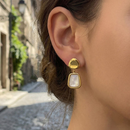 B廠【F1388】歐美316L不鏽鋼搭配貝母高階設計耳環小眾設計潮流耳環不鏽鋼鍍金
26.03-3