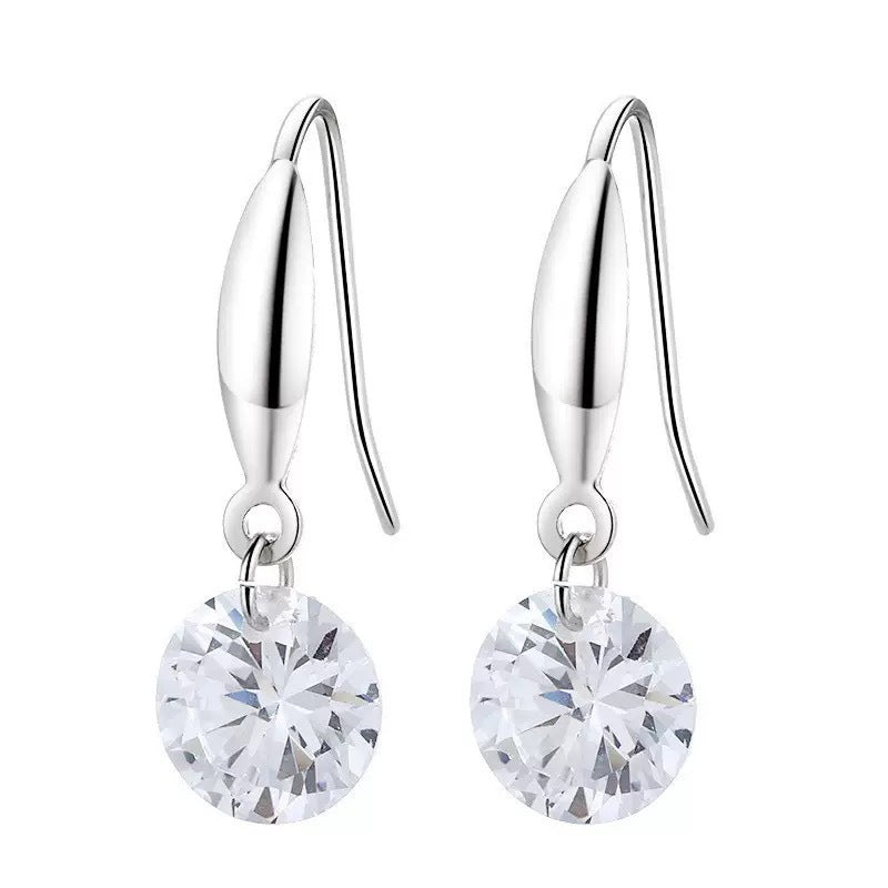 F廠【DQ11530E】S925純銀韓版單顆圓形鋯石耳鉤女簡約時尚靈動單鑽耳環飾潮
 25.10-3