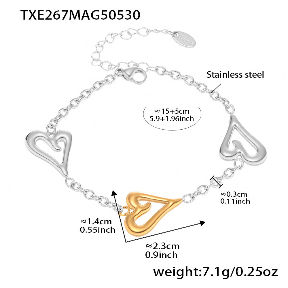B廠【TXP267】歐美不鏽鋼高拋光多愛心項鍊手鍊雙色間電鍍18k真空不掉色 25.06-1