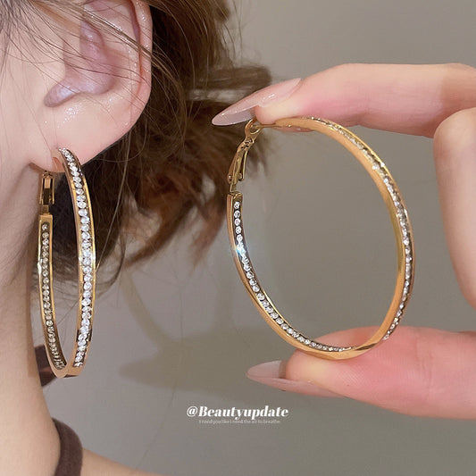 A廠【TE74】不銹鋼鑲鑽幾何圓形吊墜耳圈歐美金屬感耳環輕奢高級感耳飾女
 25.09-1