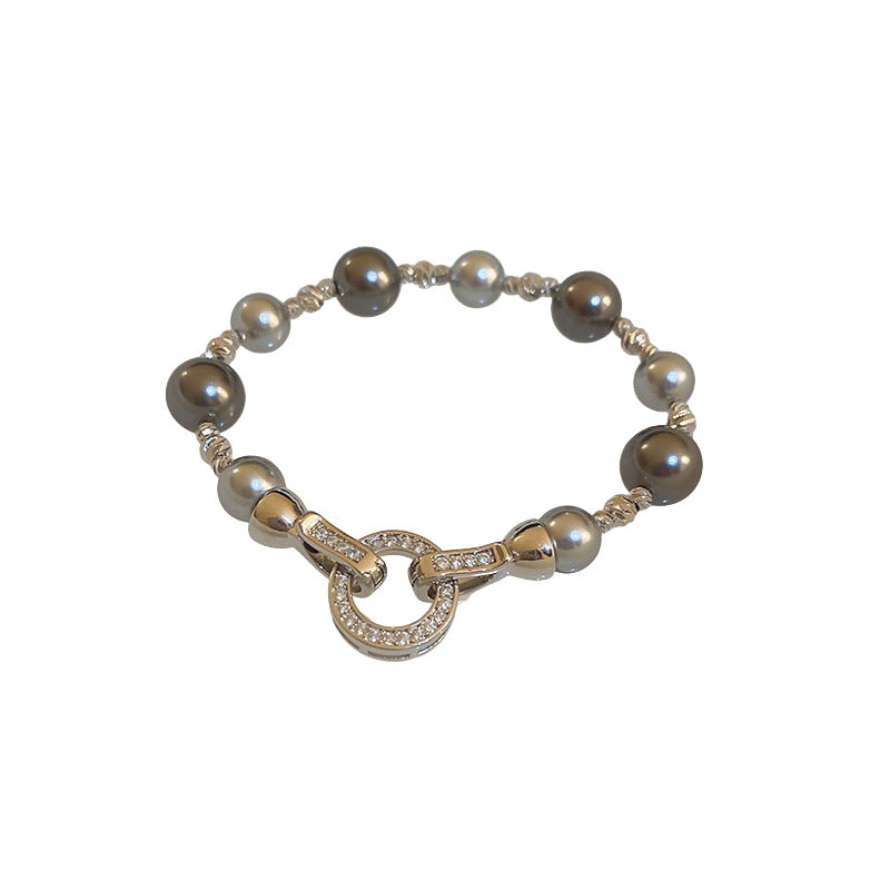 A廠【HB2016】不規則珍珠鋯石圓形手鍊通勤高級感氣質手環時尚百搭簡約手飾 24.01-2