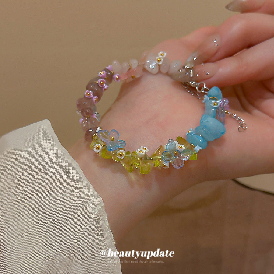 A廠【HB3850】彩色樹脂玻璃花朵手鍊小眾多巴胺彩色手環森系清新甜美氣質手飾女 25.05-1