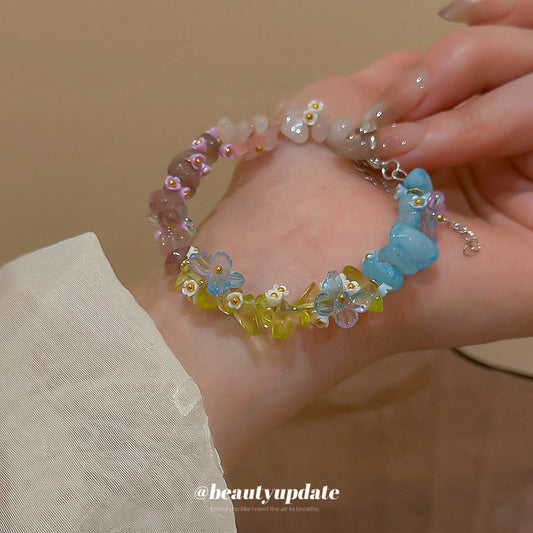 A廠【HB3850】彩色樹脂玻璃花朵手鍊小眾多巴胺彩色手環森系清新甜美氣質手飾女 25.05-1