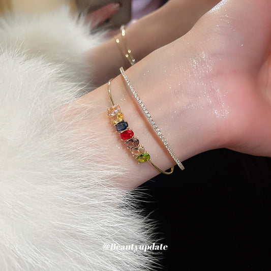 A廠【HB3470】法式雙層鋯石開口手鐲女時尚百搭個性手環輕奢復古設計感手飾 25.01-4