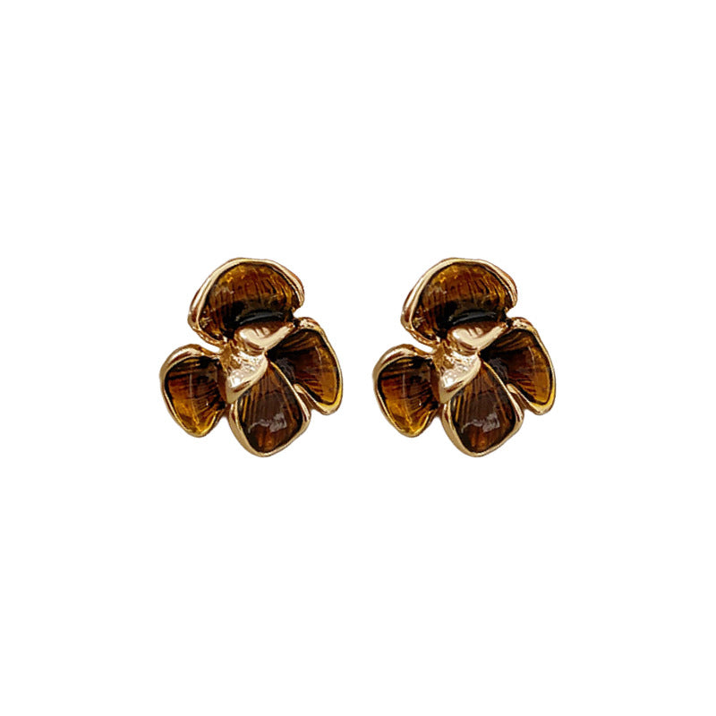 A廠【HE23671】925銀針美拉德滴油花朵耳環復古小眾百搭設計耳環輕奢高級感時尚耳環 24.11-4