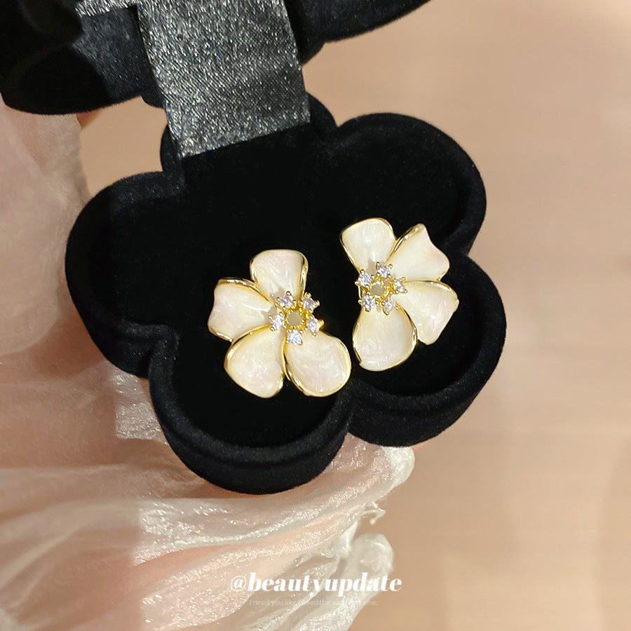 A廠 【HE26575】14k真金電鍍925銀針滴油花朵耳環法式清新甜美耳環輕奢高級感耳飾女 25.05-4